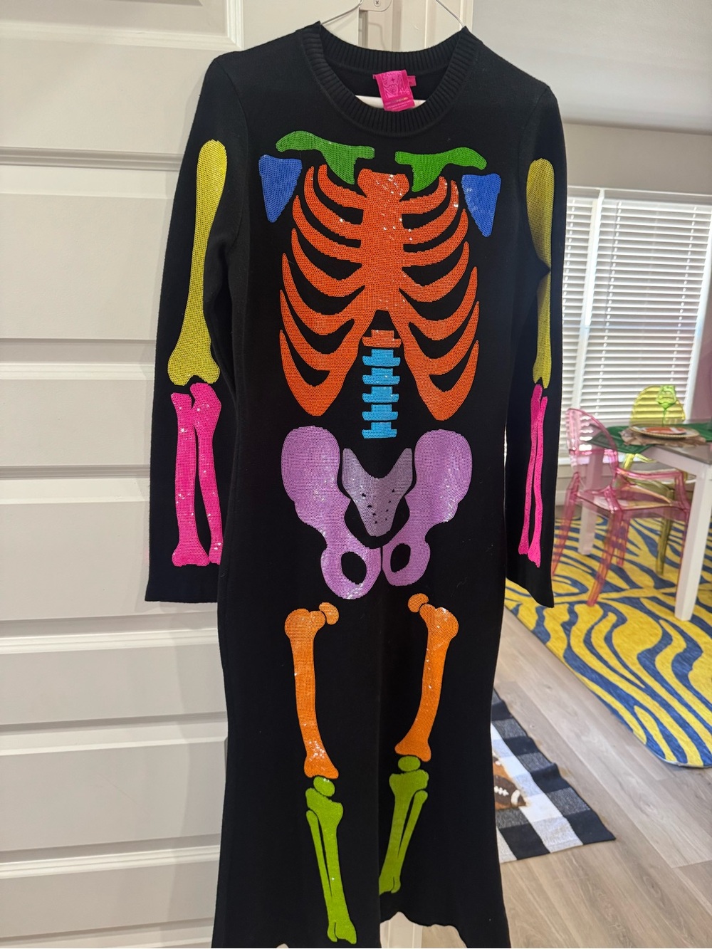 QUEEN OF SPARKLES Black Maxi Dress with Multicolor Glitter Skeleton